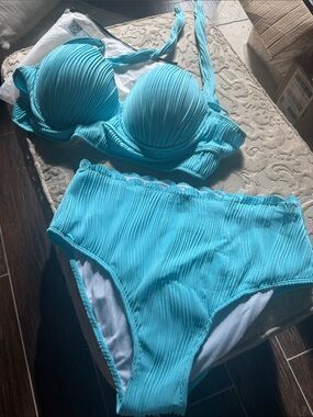 Textured Aqua Two-Piece Bikini Set